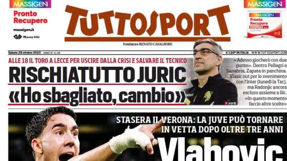 Tuttosport in prima pagina sulla Juventus: "Vlahovic più i tifosi. Operazione 1° posto"