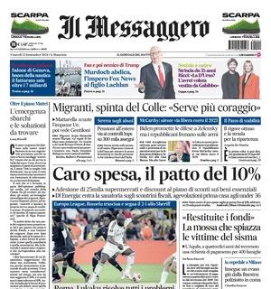 L'apertura de Il Messaggero sui giallorossi: "Roma, Lukaku risolve tutti i problemi"