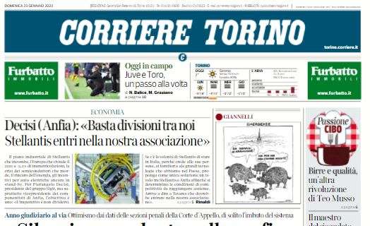 Corriere di Torino verso Milan-Juventus e Torino-Sassuolo: "Un passo alla volta"