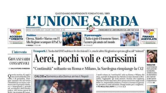 Il Napoli fa tappa a Cagliari, L'Unione Sarda apre: "Mina torna e sfida Lukaku"