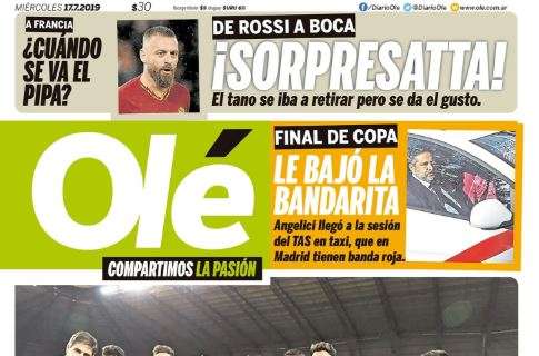 De Rossi al Boca Juniors. L'apertura di Olé: "Sorpresa!"