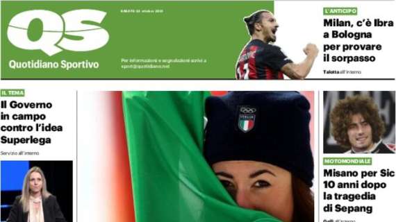 QS in prima pagina: "Il Milan con un Ibra in più: a Bologna per tentare il sorpasso"