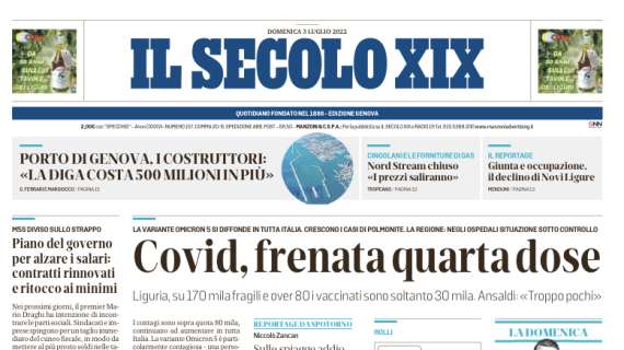 Il Secolo XIX in prima pagina: "Sampdoria, la prima offerta arriva dagli Stati Uniti"
