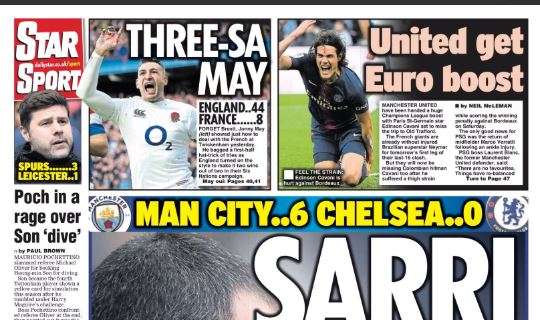 Chelsea, la sentenza del Daily Star dopo lo 0-6 col City: "Sarri end"
