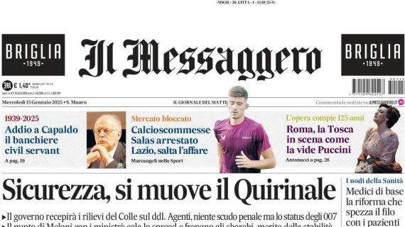 Il Messaggero apre: "Calcioscommesse: Salas arrestato. Lazio, salta l'affare"