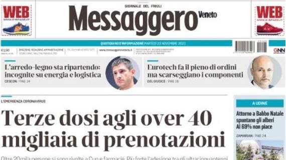 Il Messaggero Veneto in prima pagina: “Niente da fare per l’Udinese, il Toro vince 2-1”