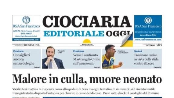 Ciociaria Oggi apre così: "Frosinone carico, in vista della sfida contro il Lecce"