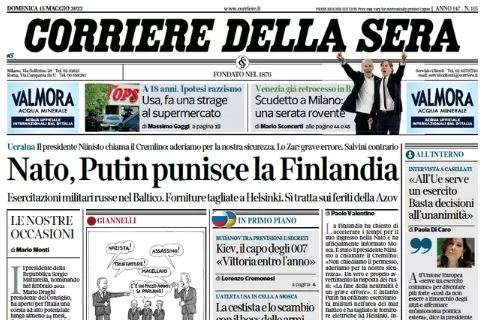 Corriere della Sera in taglio alto: "Scudetto a Milano, una serata rovente"