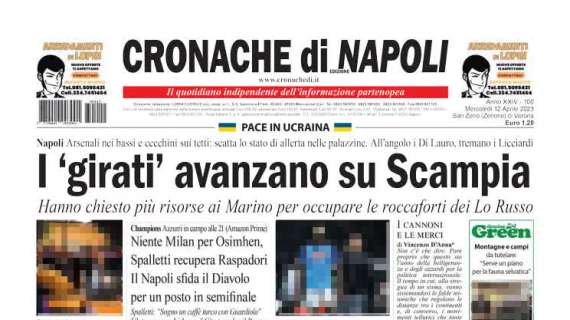 Cronache di Napoli, l'apertura: "Milan-Napoli per la semifinale di Champions. Raspadori c'è"