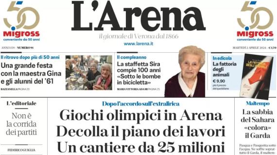 L'Arena titola stamani: "Bonazzoli illude il Verona, ma il Cagliari strappa il pari"