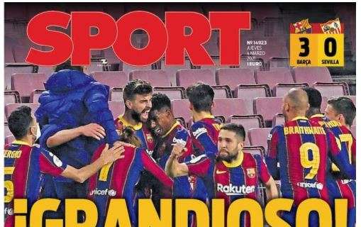 Le aperture spagnole - Impresa Barça: "Grandioso!", "Il Siviglia ha perso il posto", "Finale con polemica"
