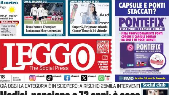 Leggo in prima pagina: "Roma battuta, Champions lontana. Ma Mourinho vuole restare"