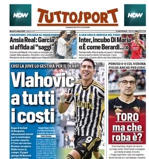 La prima pagina di Tuttosport è dedicata alla Juventus: "Vlahovic a tutti i costi"
