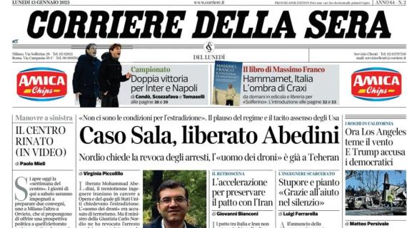 Corriere della Sera in prima pagina: "Doppia vittoria per Inter e Napoli"