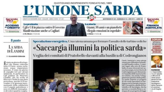 L'Unione Sarda in prima pagina sul successo contro il Verona: "Cagliari, Piccoli e Felici"