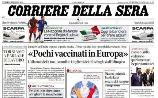 Corriere della Sera: "La Nazionale di Mancini contro il Belgio di Lukaku"