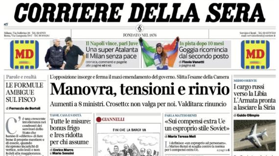 Corriere della Sera in taglio alto: "Una super Atalanta. Il Milan senza pace"