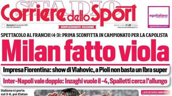 L'apertura del Corriere dello Sport all'indomani del 4-3 di Firenze: "Milan fatto viola"
