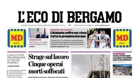 L'Eco di Bergamo apre: "L'Atalanta soffre ma vince, certa la prossima Europa"