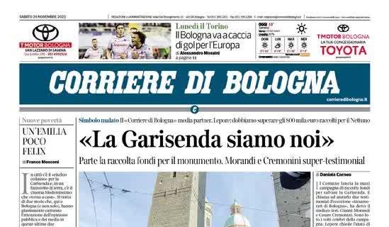 Il Corriere di Bologna in prima pagina: "Rossoblu a caccia di gol per l'Europa"