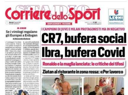 L'apertura del Corriere dello Sport: "CR7 bufera social. Ibra, bufera Covid"
