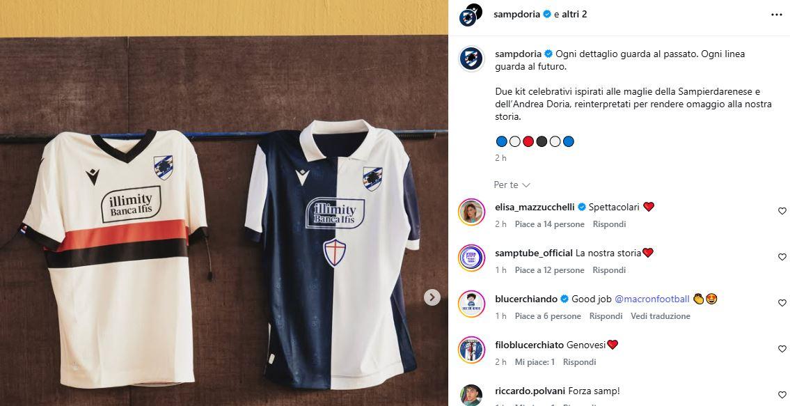 Sampdoria, ecco i kit 'Samp' e 'Doria': omaggio alle origini per gli 80 anni