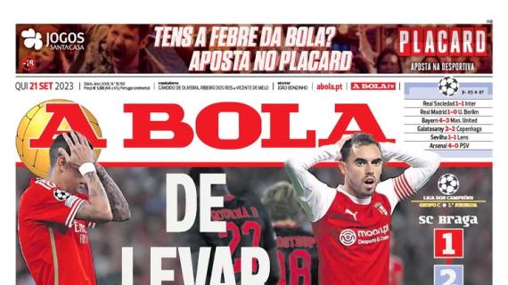 Le aperture dei quotidiani portoghesi - Benfica e Braga crollano in Champions League