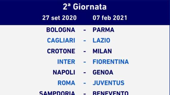 Serie A 2020/21, ecco la seconda giornata: Inter-Fiorentina e Roma contro Juventus