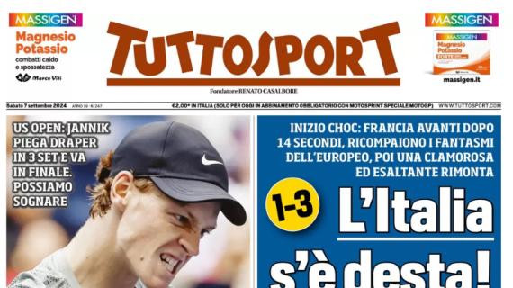 L'apertura in prima pagina di Tuttosport sul 3-1 alla Francia: "L'Italia s'è desta"