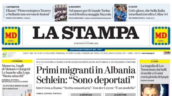 La Stampa: "Gol e gioco, che bella Italia: israeliani travolti a Udine 4-1"