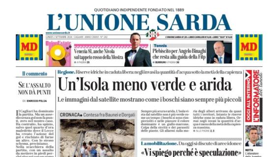 L'Unione Sarda in prima pagina: "Il Cagliari riparte dai rimpianti di Lecce"