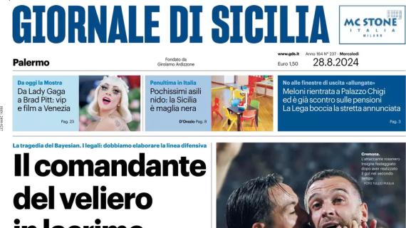 Il Giornale di Sicilia in apertura: "Rosa, prima vittoria: espugnata Cremona"