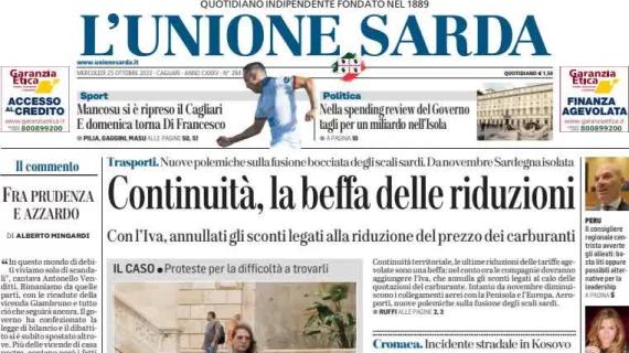 L'Unione Sarda in prima pagina sui rossoblu: "Mancosu si è ripreso il Cagliari"