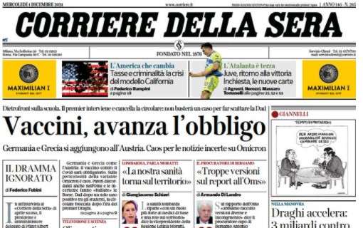 Corriere della Sera: "Juventus, ritorno alla vittoria. Inchiesta, le nuove carte"