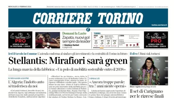 La prima pagina del Corriere di Torino sui granata: "Zapata, nuovi gol sempre da leader"