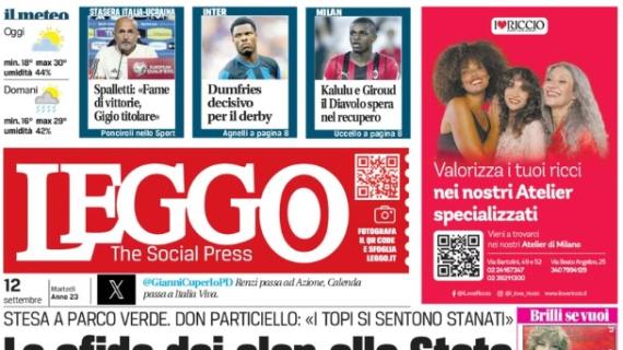 Leggo titola: "Dumfries decisivo per il derby. Kalulu e Giroud, il Diavolo spera nel recupero"