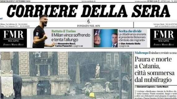 Il Corriere della Sera in apertura stamani: “Il Milan vince soffrendo e tenta l’allungo”