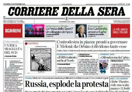 L'apertura delle pagine sportive del Corriere della Sera: "Italia, tutto in una notte"