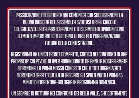 Fiorentina, domenica sciopero del tifo: col Bologna 45' con curve vuote
