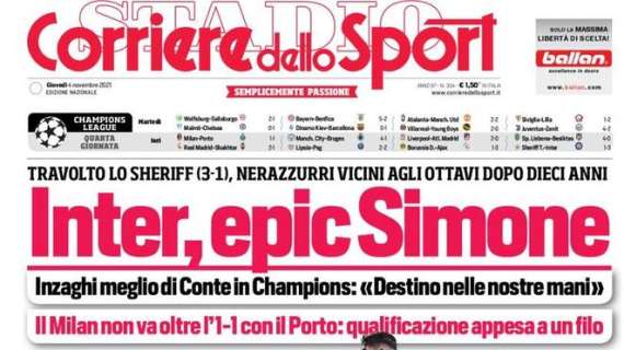 L'apertura del Corriere dello Sport: "Inter, epic Simone"