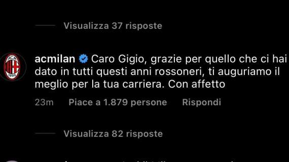 Il Milan risponde a Donnarumma: "Grazie per quello che ci hai dato. Ti auguriamo il meglio"