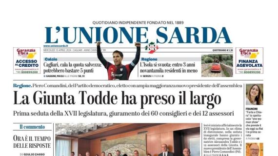 L'Unione Sarda in prima pagina infonde speranza: "Cala la quota salvezza del Cagliari"