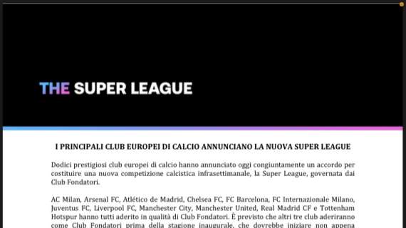 È nata la Superlega! Non solo Agnelli e la Juventus: tutti i 12 club escono dall'ECA