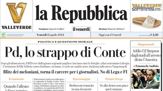 La Repubblica: "Impresa a Liverpool dell'Atalanta (0-3). Milan ko con la Roma"