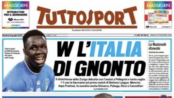 L'apertura di Tuttosport sul pareggio della Nazionale: "W l'Italia di Gnonto"