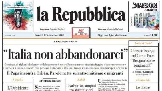 L'apertura de La Repubblica: "Roma e Milan in testa con il Napoli"