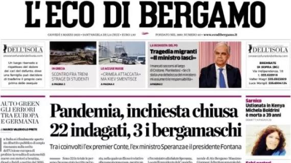 L'Eco di Bergamo: "Atalanta, freno a mano tirato". Ritorno di campionato infelice