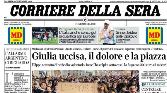 Corriere della Sera in prima pagina: "L'Italia anche senza gol si qualifica agli Europei"