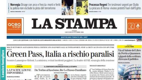 Quanti azzurri in Juve-Roma. L'apertura de La Stampa in vista della sfida: "Made in Italy"