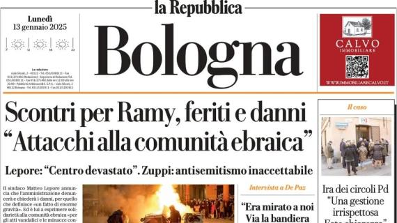 Pari Roma nel finale, La Repubblica (Bologna) in apertura: "La beffa dell'ultimo secondo"